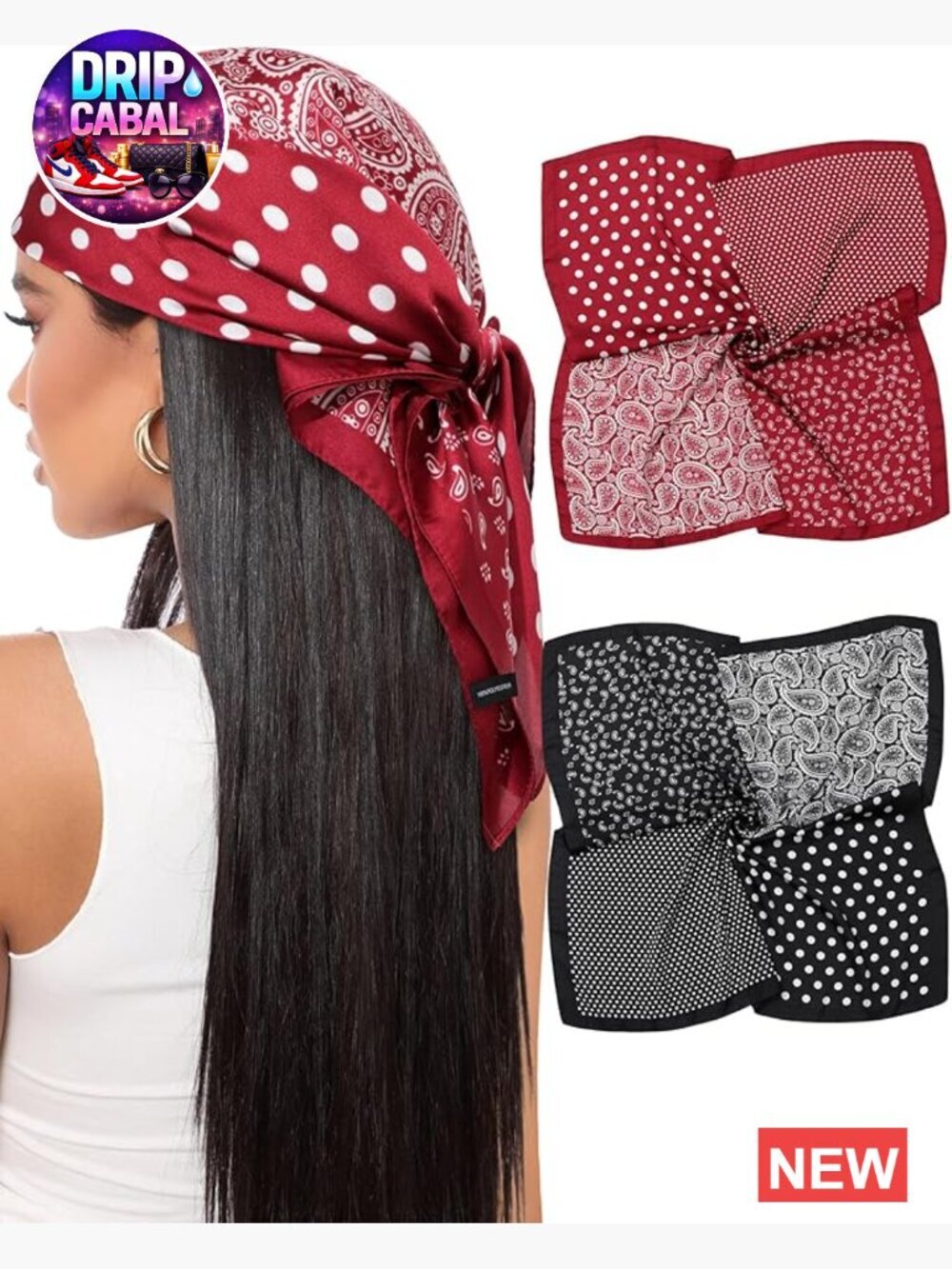27.5" Satin Head Scarf for Women - 2 Pack Like Silk Hair Bandana